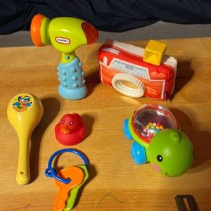 6 piece baby toy bundle fisher price, little yikes, keys, rubber duck & goofy